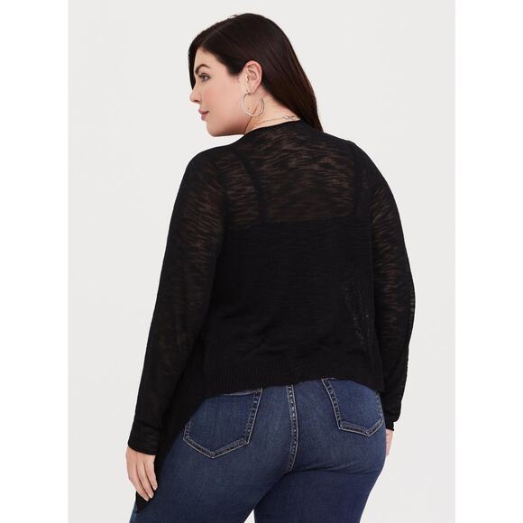 Torrid Cardigan Plus 1X Slub Knit Drape Open Front Sweater Lightweight Black - Picture 3 of 10